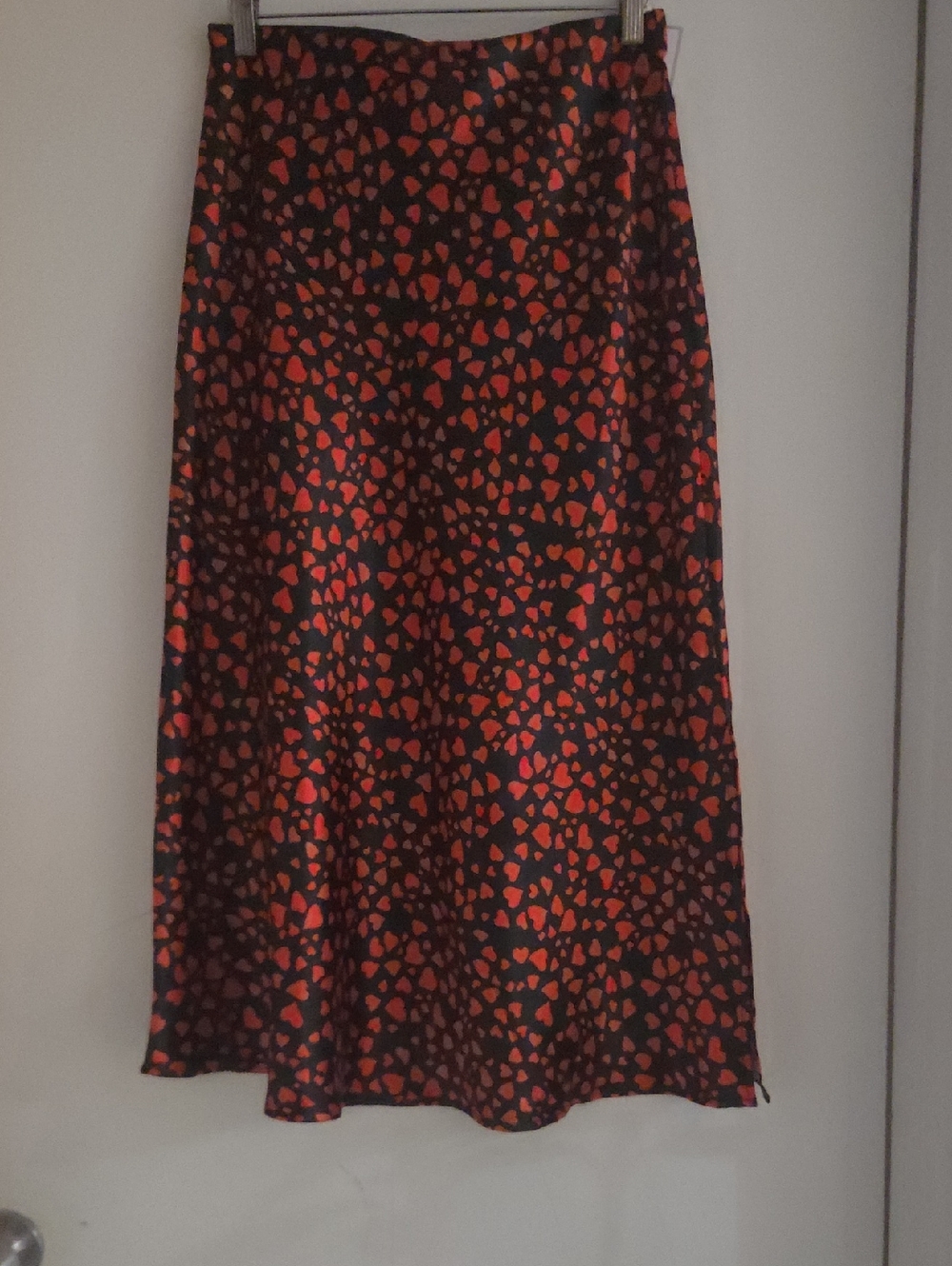Black Maxi Skirt with Red Heart Print